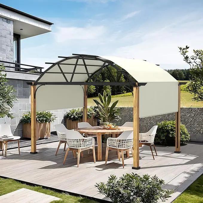 Wood Grain Aluminum Pergola With Retractable Canopy
