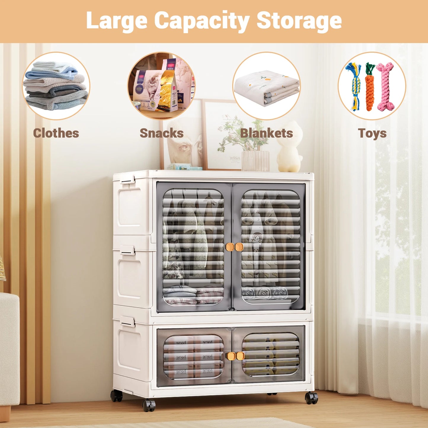 HiMISSCN Foldable Layered Storage Box With Wheels Wardrobe