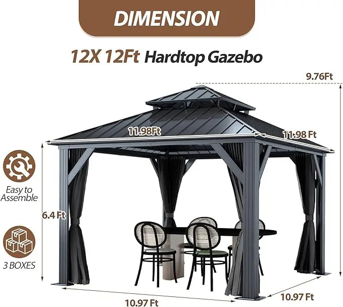 Hardtop Gazebo With Aluminum Frame Netting Curtain