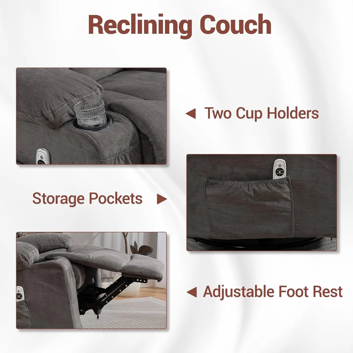 Manual Recliner Sofa Set 3 Piece With Cup Holders Theater