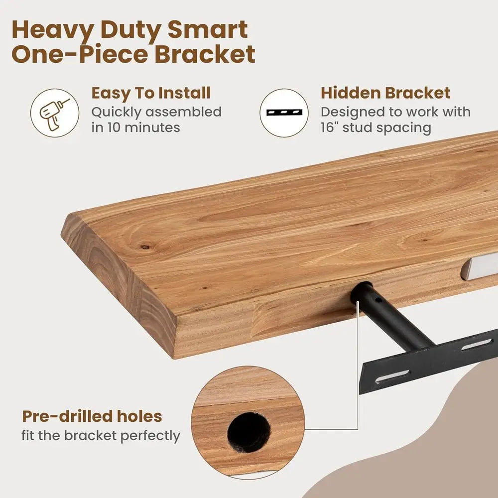 OLOEY Rustic Elm Wood Live Edge Floating Wall Mounted Shelves