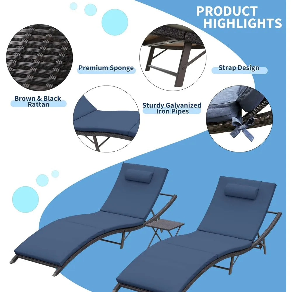 Pool Lounge Chairs Outdoor Adjustable Chaise With Sponge Cushion