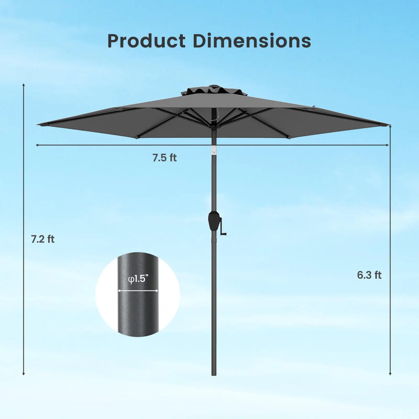 LIFEZEAL Patio Umbrella With Push Button Tilt Heavy Duty Market