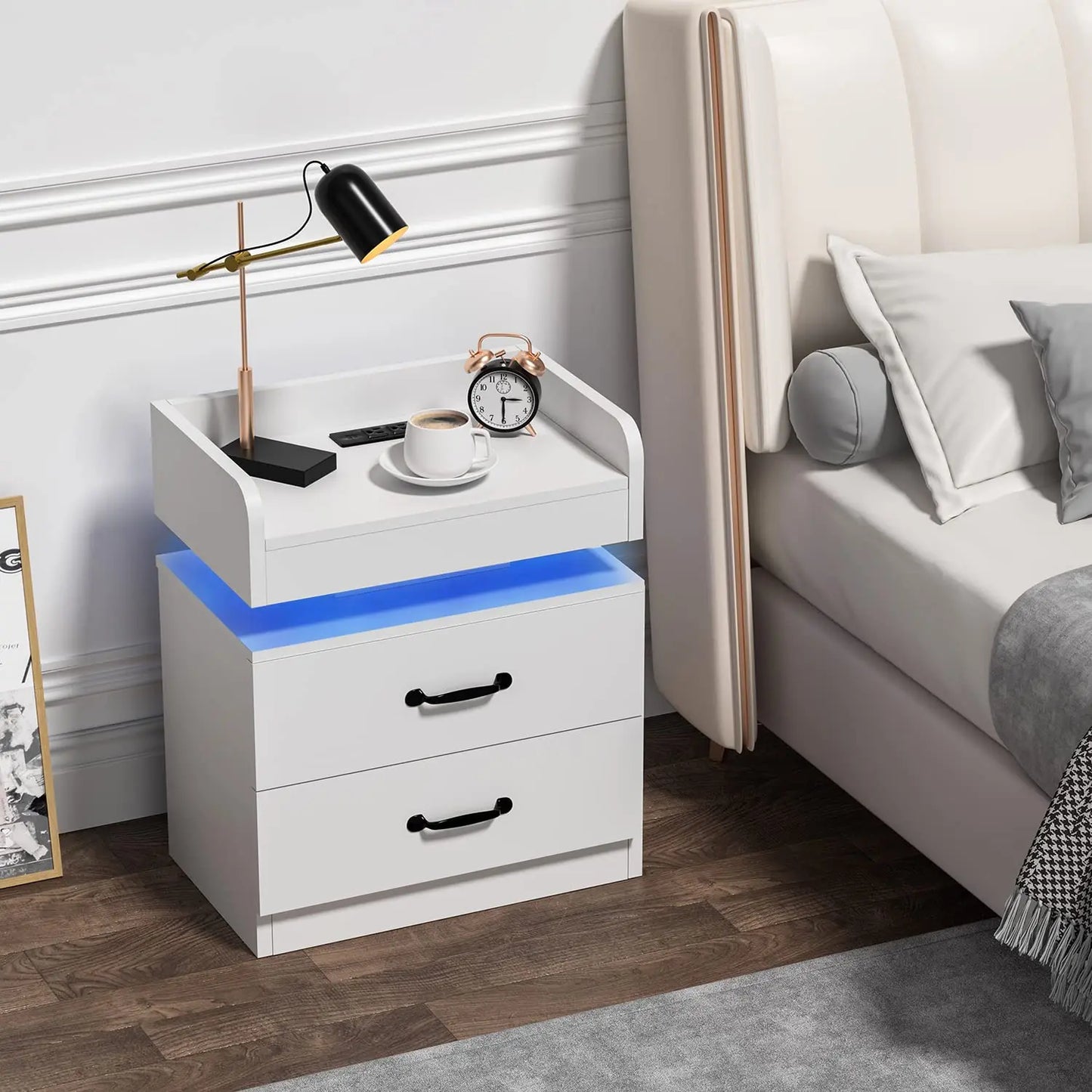 Nightstand Set With 2 Drawers Charging Station And LED