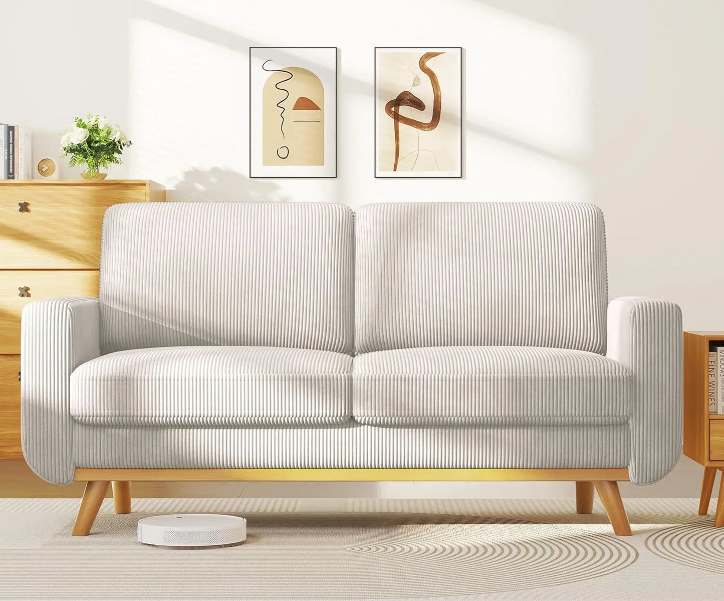 Corduroy Loveseat Sofa With Spring Cushion And Solid Wood Frame