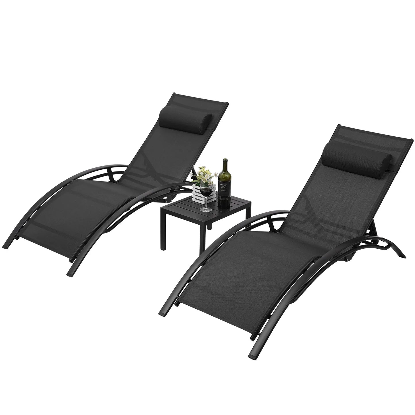 AuAg Aluminum Outdoor Lounge Chair Set With 5 Adjustable Positions
