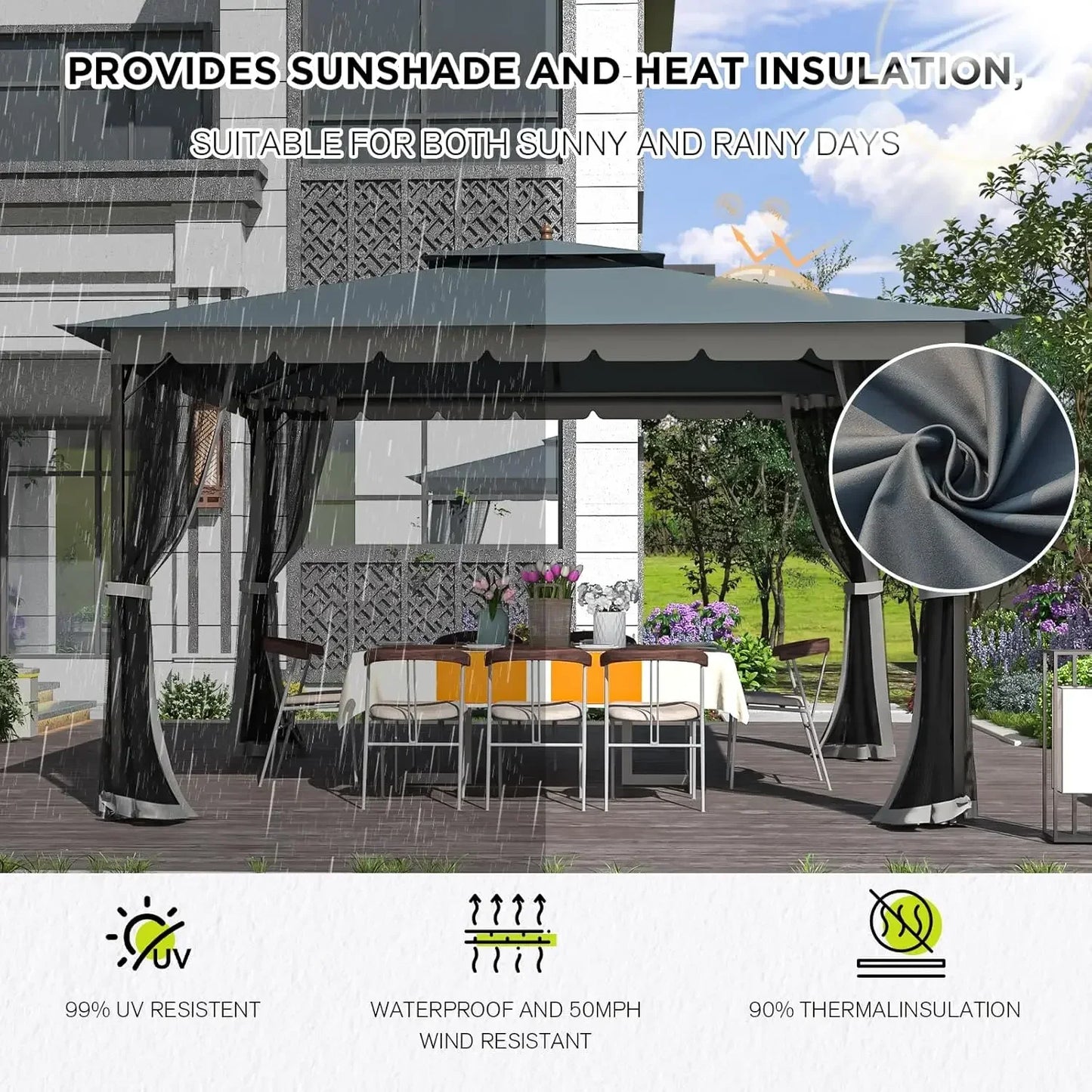 Wooden Outdoor Gazebo With Mosquito Netting And Heavy Duty Frame