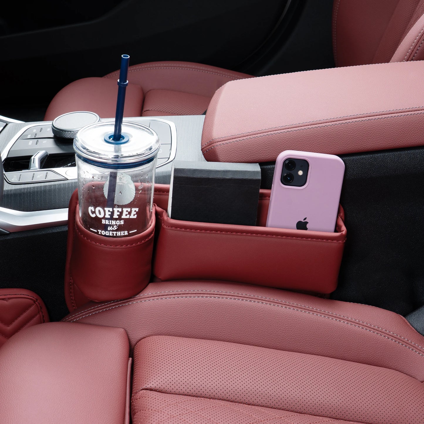 Car Seat Gap Filler Organizer PU Leather Cup Holder Bag