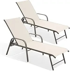 MKDK Outdoor Aluminum Chaise Lounge Chair Sun Lounger Five Position