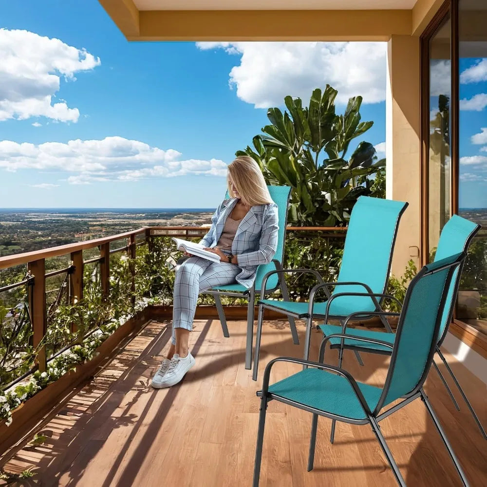 Patio Dining Stackable All Weather Chairs With Armrests