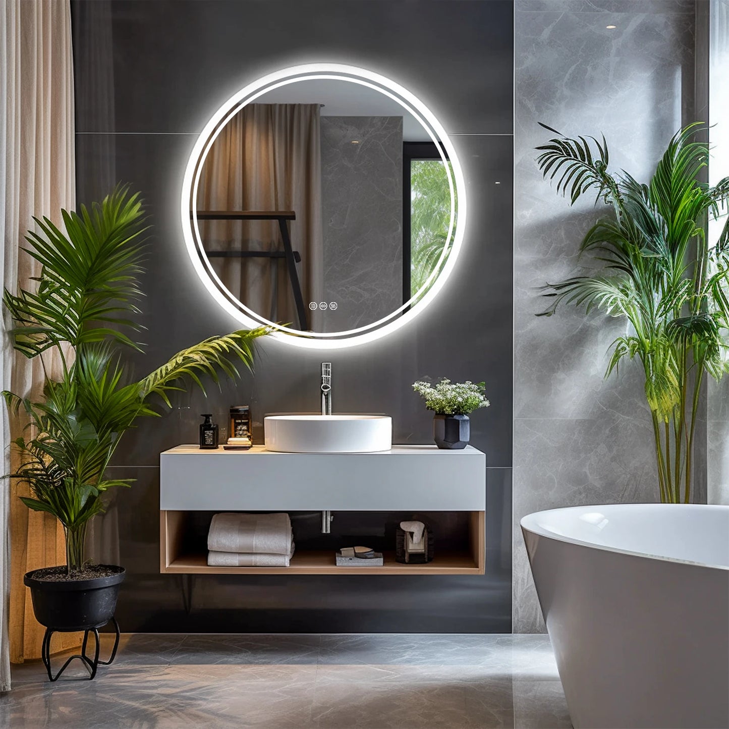 Wisfor LED Round Bathroom Mirror With Backlit Anti-Fog