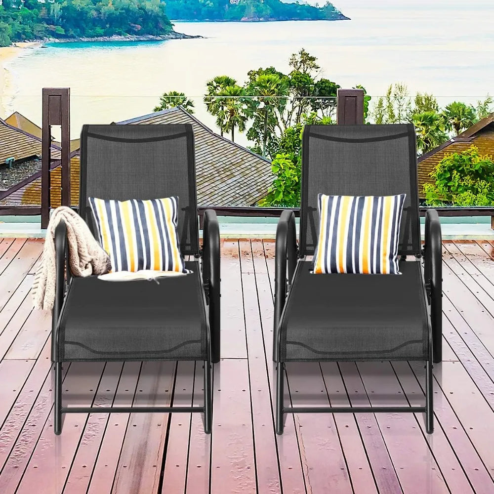 Adjustable Reclining Outdoor Patio Chaise Lounge Set With 5-Position Backrest