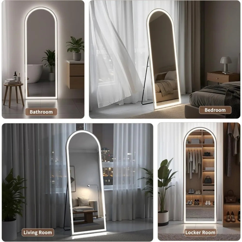 Illuminated Arched Floor Mirror With Adjustable Brightness LED