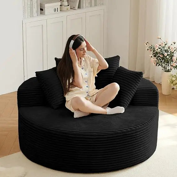 Round Cloud Chair Fluffy Corduroy Recliner Indoor Sofa Bed