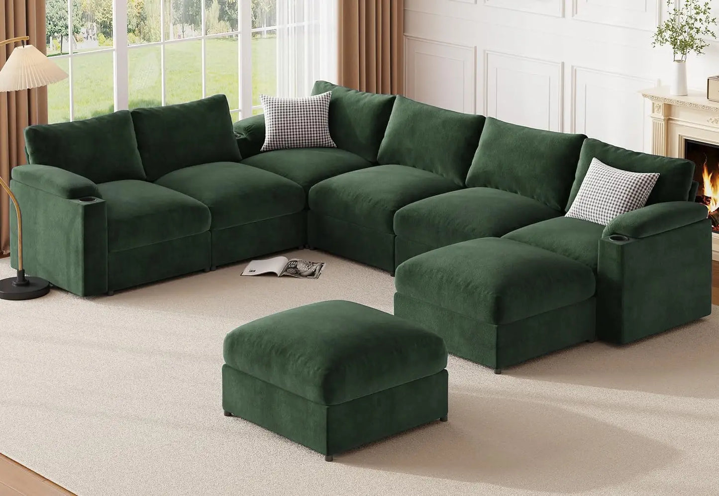 Velvet Modular Sectional Sofa U Shaped Convertible Sleeper Chaise