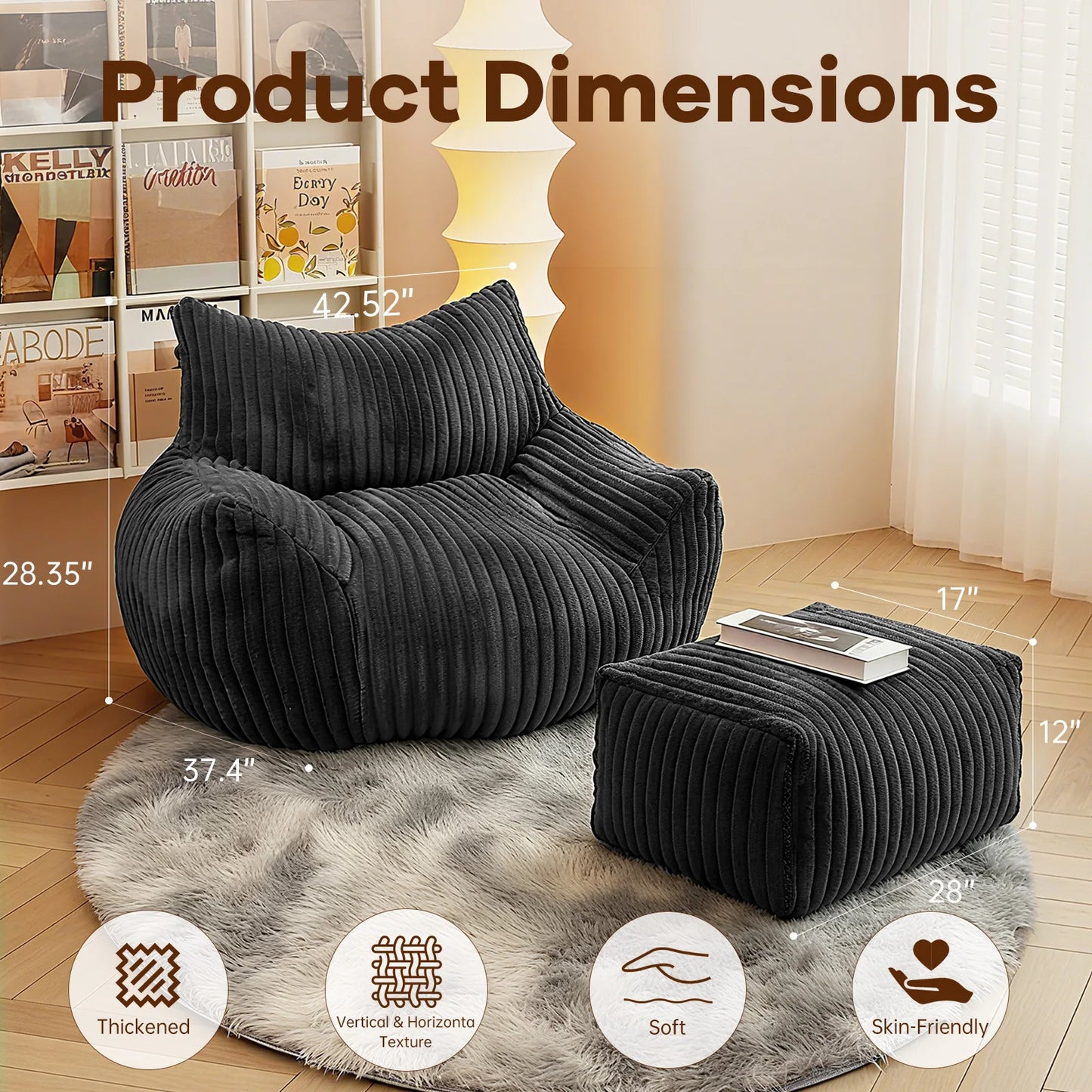 Reading Chair Bean Bag For Adults Living Room Foam Couch