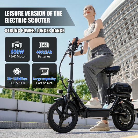 FURIDER Electric Scooter Foldable 650W Peak Motor 48V 35 Miles