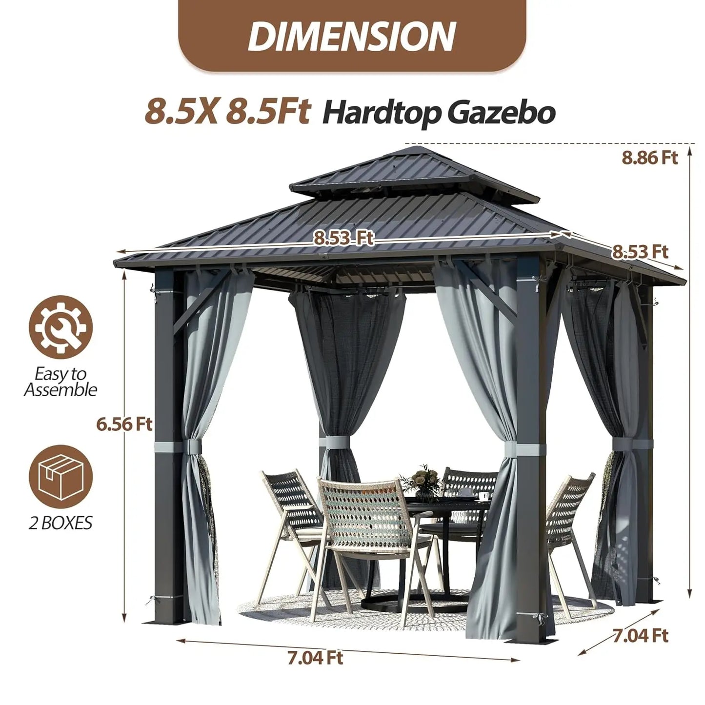 Hardtop Gazebo With Aluminum Frame Netting Curtain
