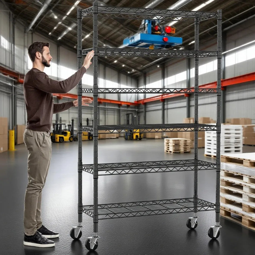 6-Tier Heavy Duty Metal Shelving Unit with Wheels for Storage