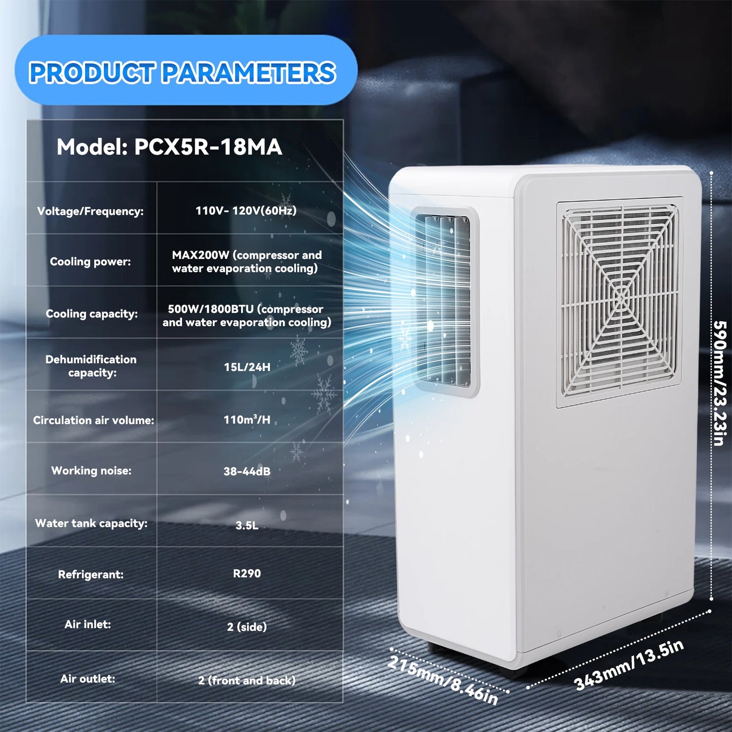 Portable Air Conditioner Cooler Dehumidifier With 12H Timer Remote Control