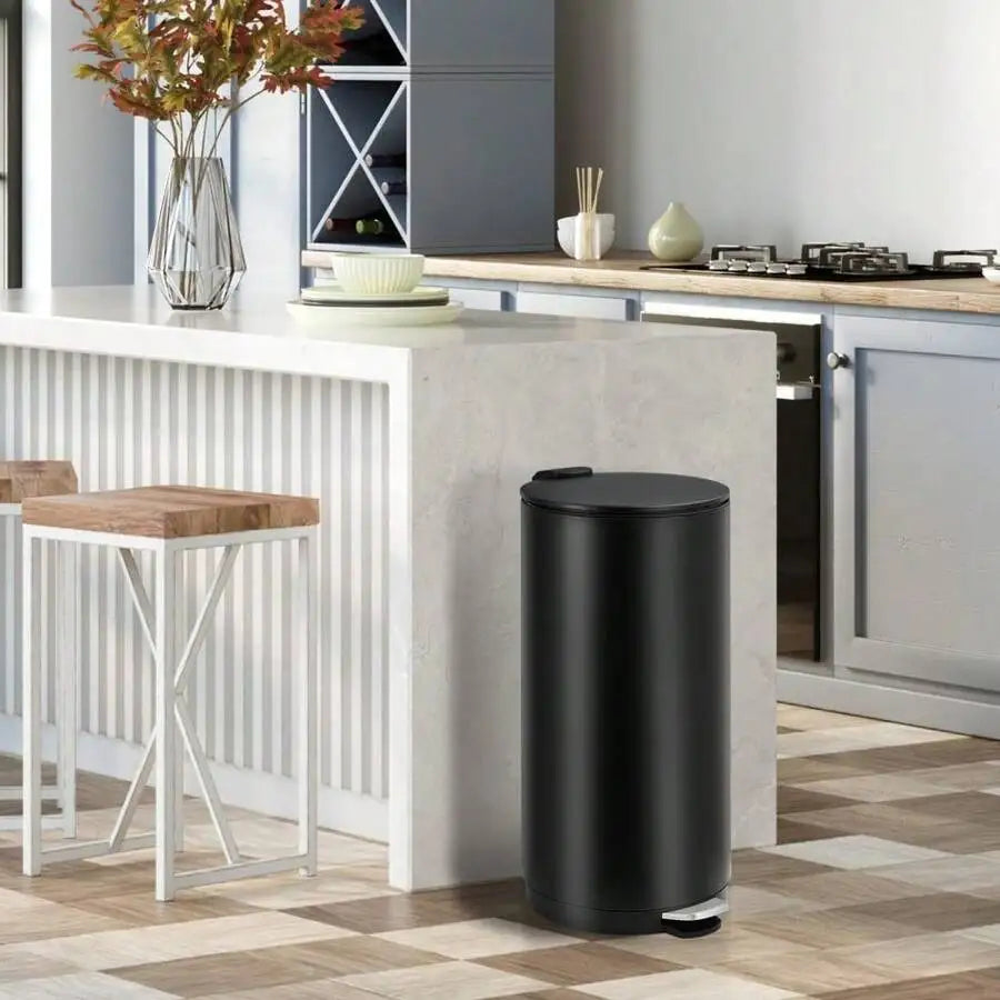 Round Stainless Steel Step Trash Can, Mini Trash Can With Lid, Garbage Can For Home And Office Bathroom Bedroom, 30-L/8-Gallon
