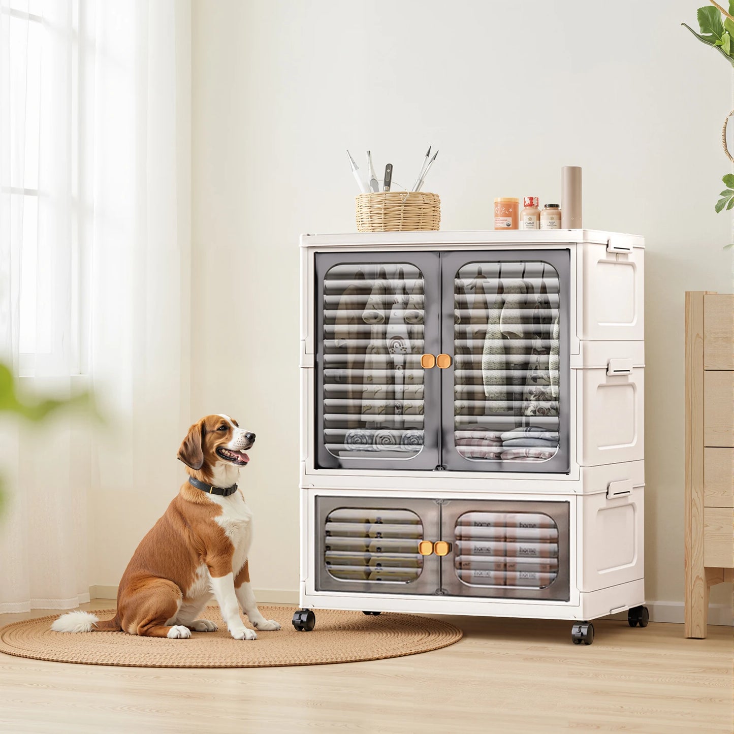 HiMISSCN Foldable Layered Storage Box With Wheels Wardrobe