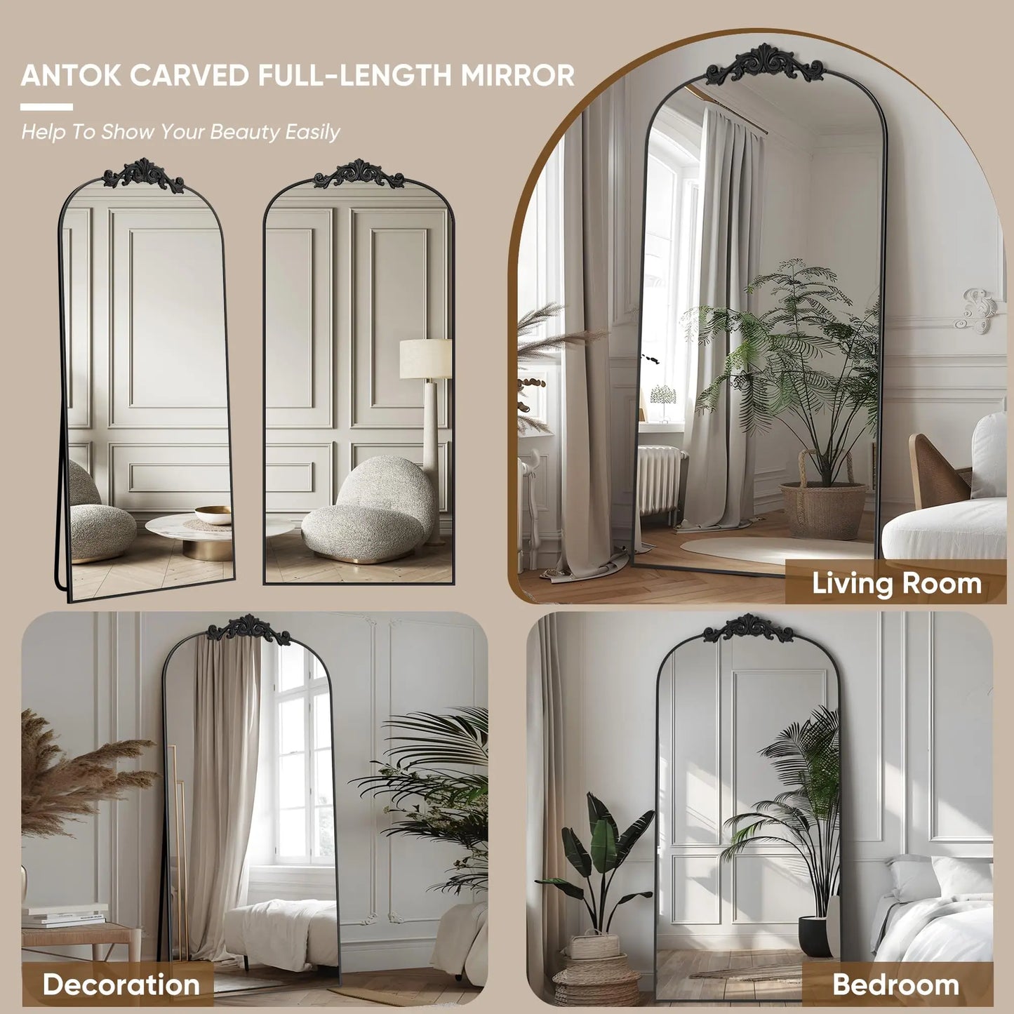 Antok Full Length Mirror With Carved Standing Halling