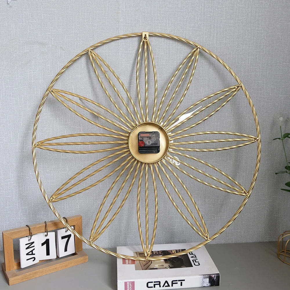 Wrought Iron Wall Clock Modern Minimalist Round Metal Living Room