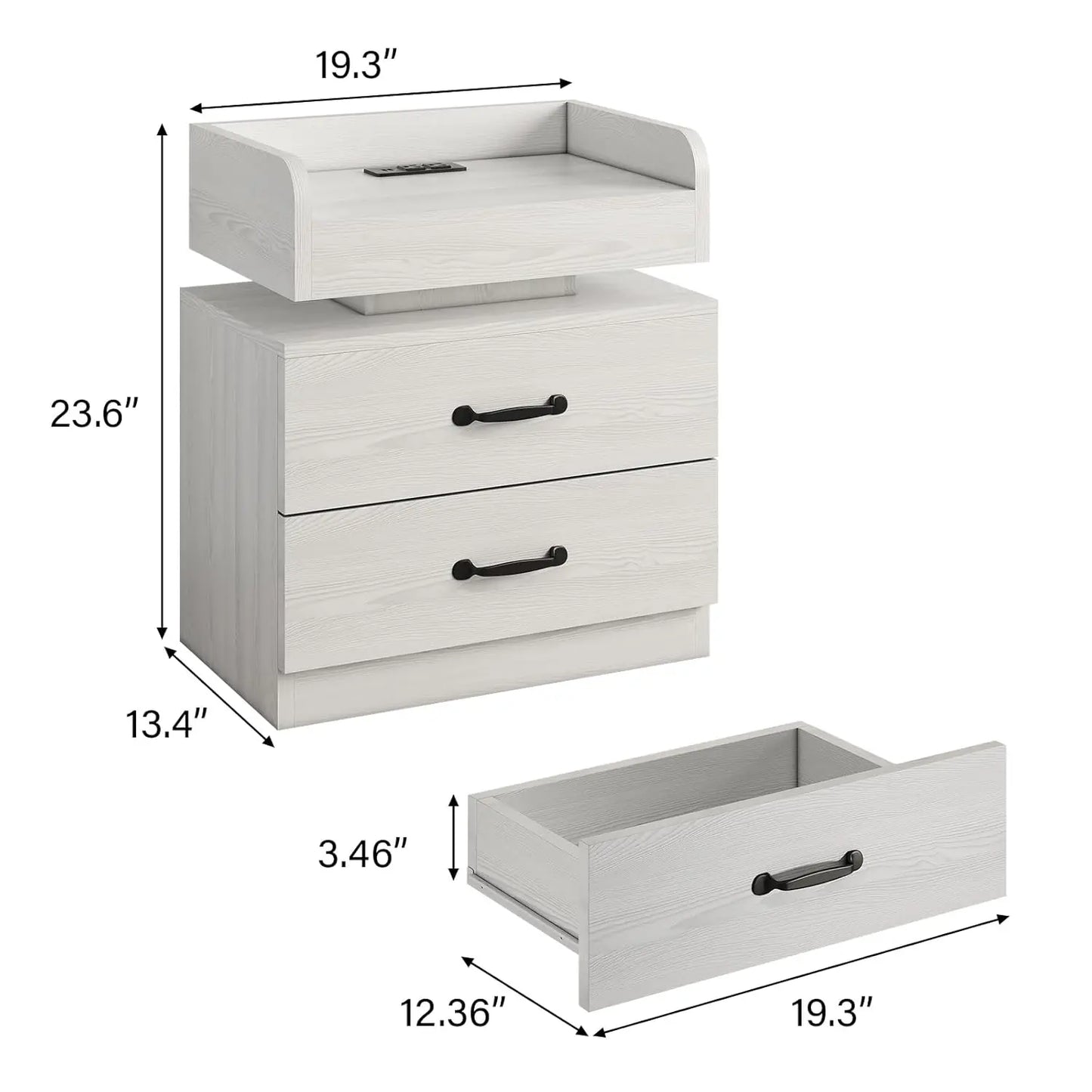 Nightstand Set With 2 Drawers Charging Station And LED