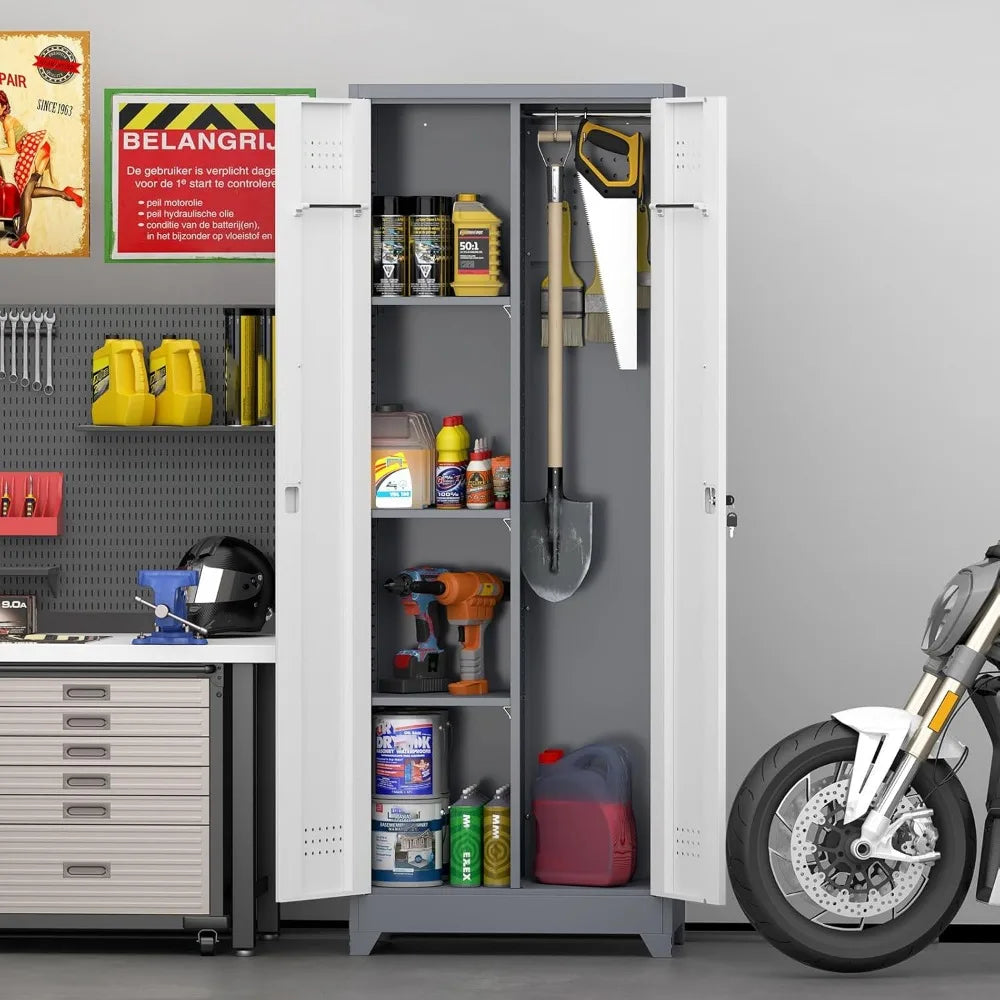 Customizable Storage Cabinet Broom Closet Tool Shed with Doors And Shelves - Durable Organization Solution for Home And Garden