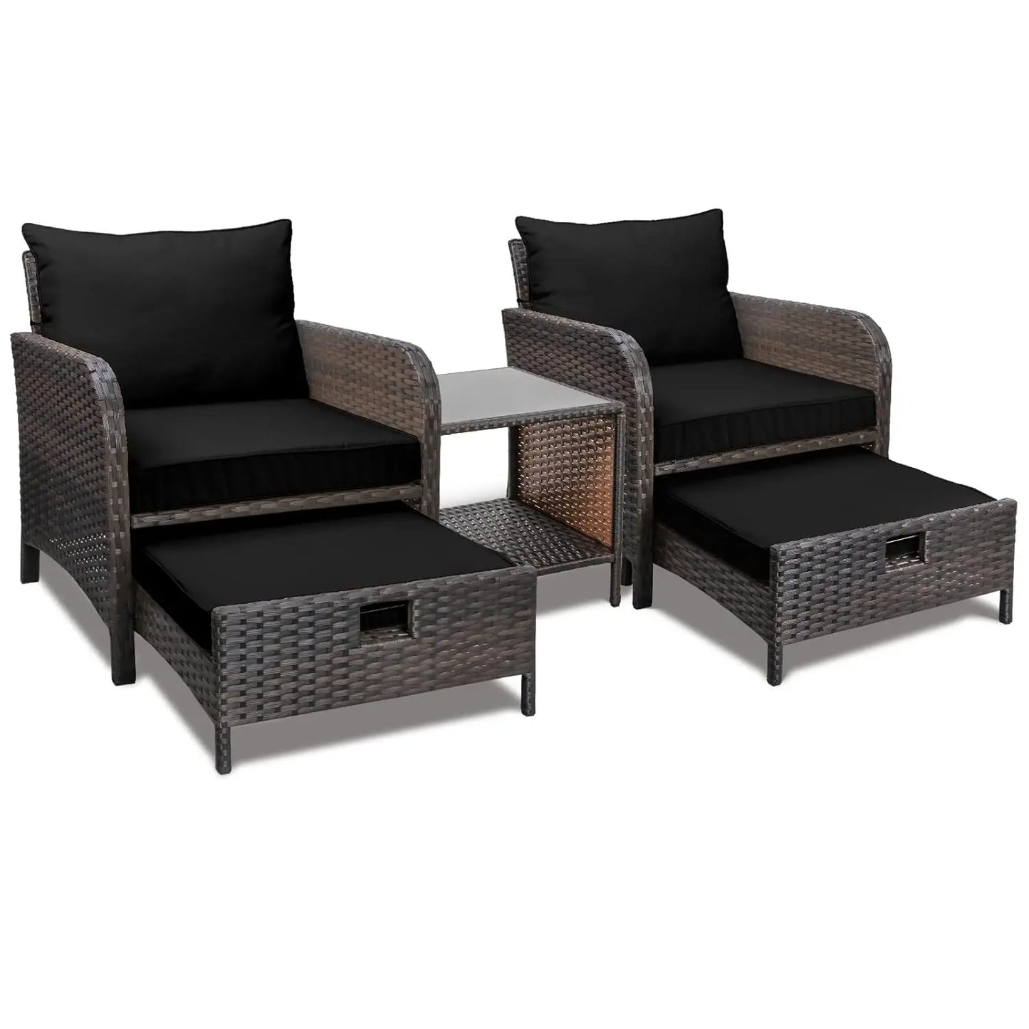 5 Piece Patio Conversation Set Rattan Wicker Outdoor Lounge Chairs