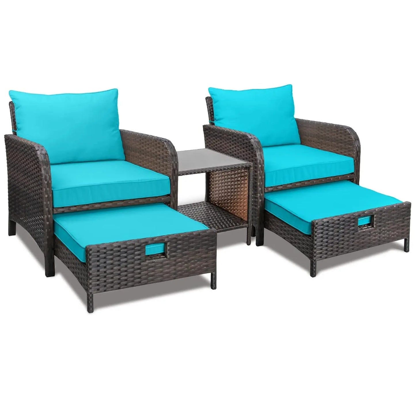 5 Piece Patio Conversation Set Rattan Wicker Outdoor Lounge Chairs