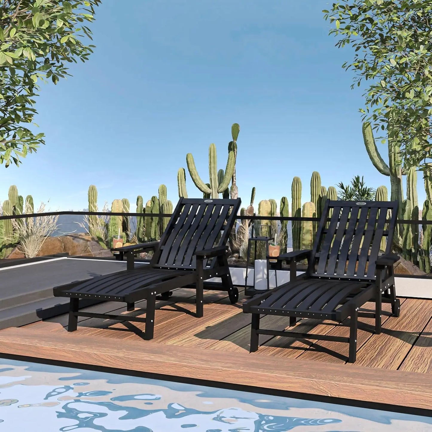 Patio Chaise Lounge Chairs Outdoor With 5 Positions HDPE