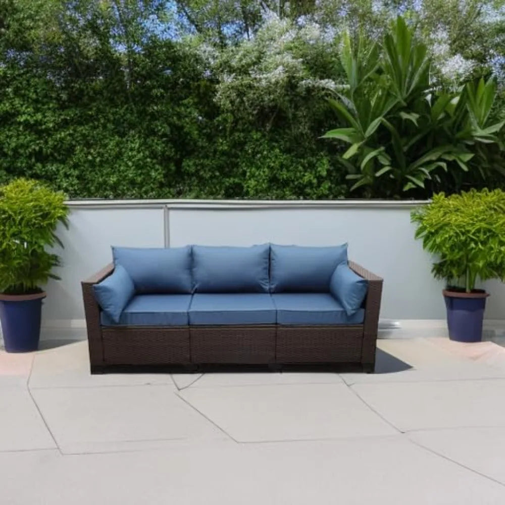3 Seat Outdoor Wicker Sofa Rattan Frame With Cover