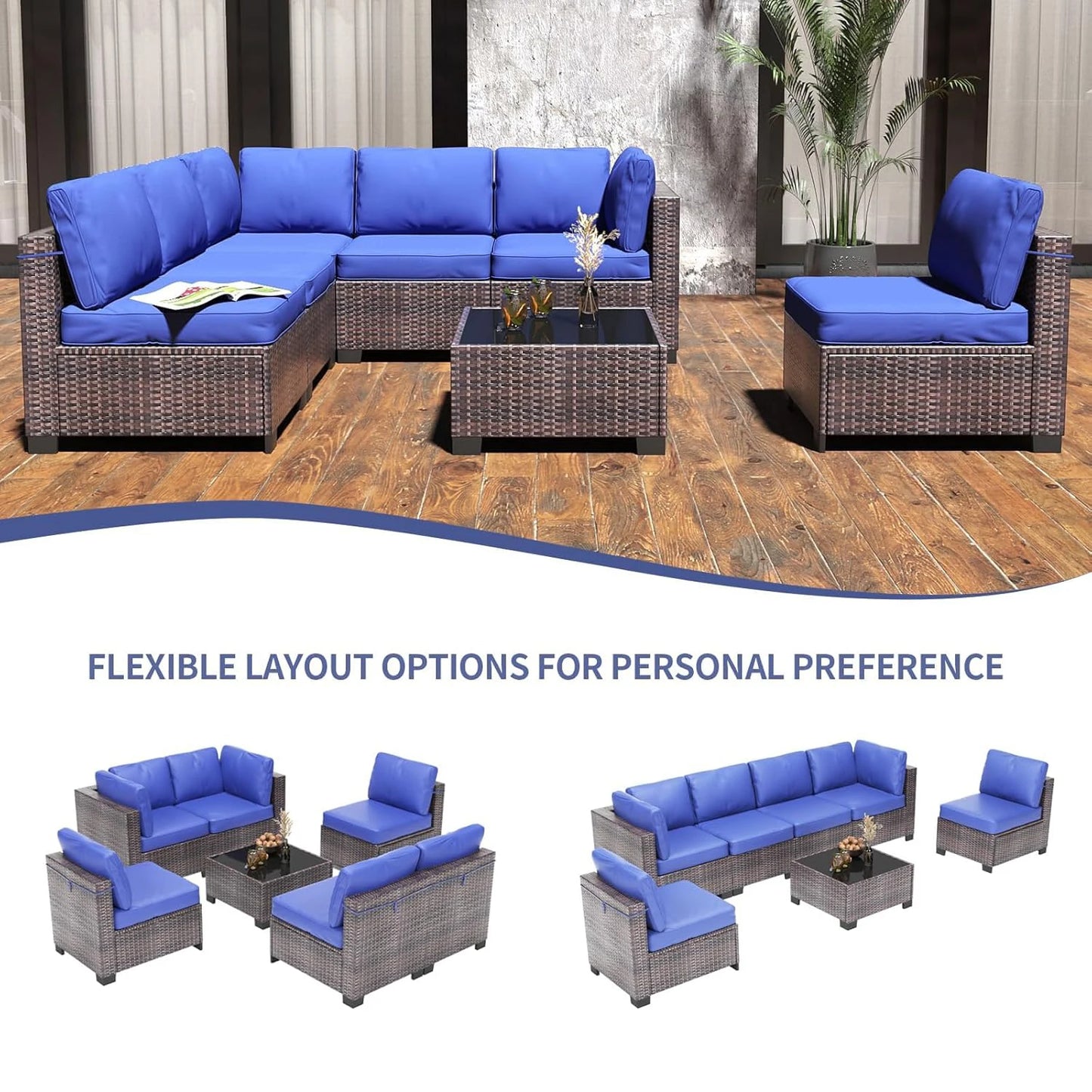 HobbyLane 7 Piece Modular Outdoor Furniture Set PE Rattan Wicker