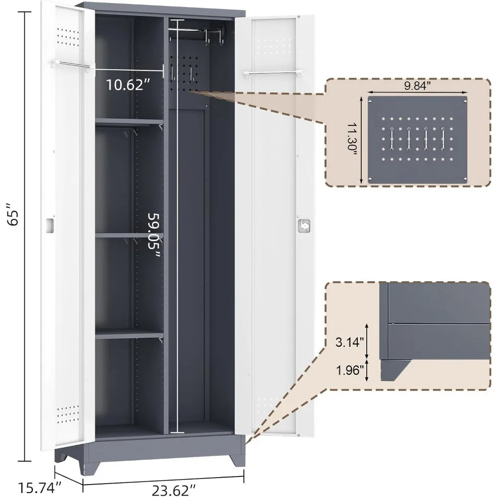 Customizable Storage Cabinet Broom Closet Tool Shed with Doors And Shelves - Durable Organization Solution for Home And Garden