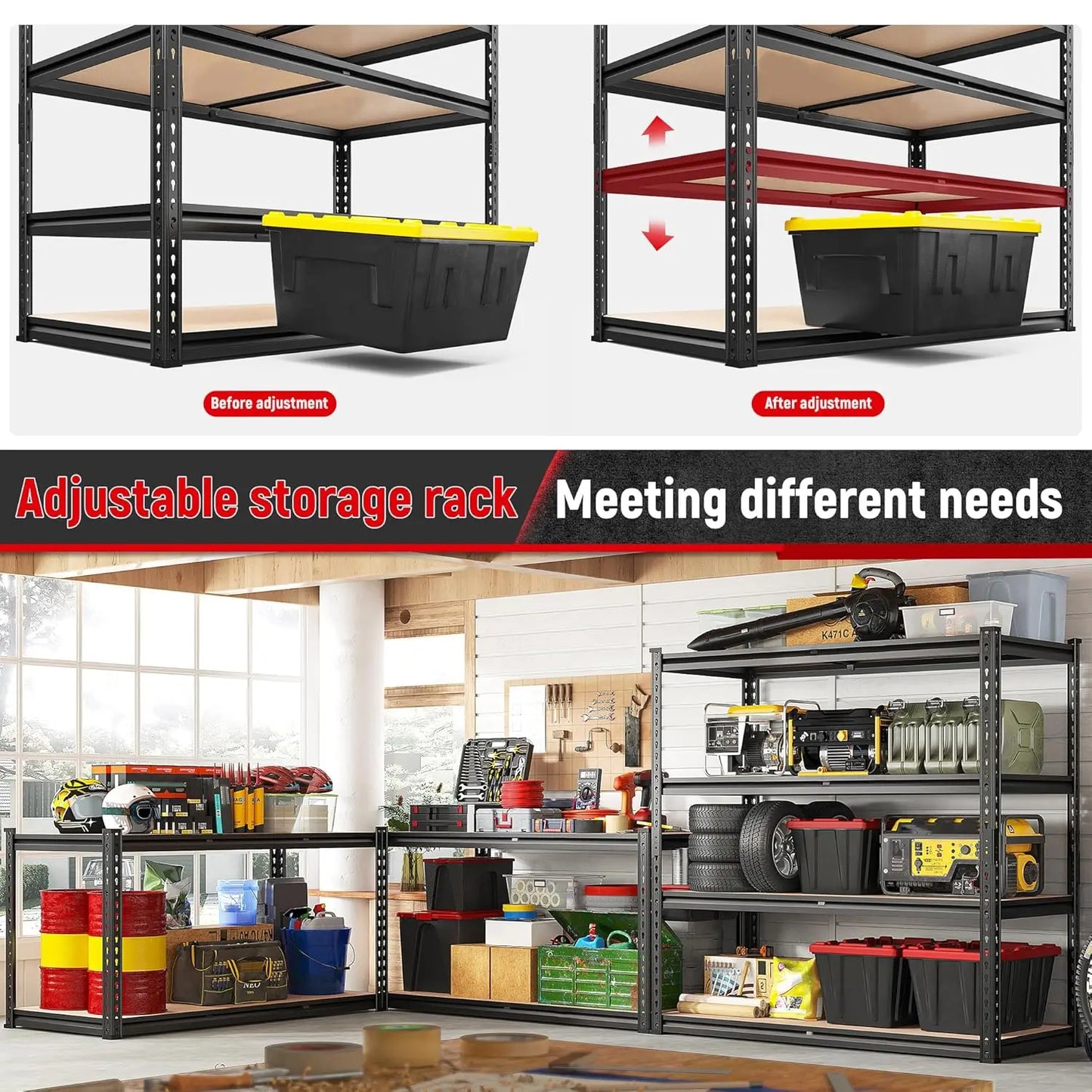 4 Tier Adjustable Metal Garage Shelving Heavy Duty Storage Rack