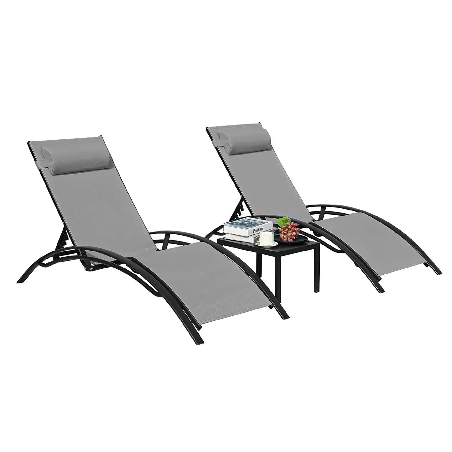 AuAg Aluminum Outdoor Lounge Chair Set With 5 Adjustable Positions