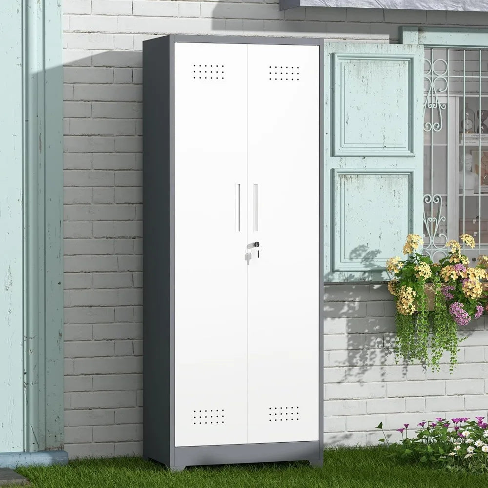 Customizable Storage Cabinet Broom Closet Tool Shed with Doors And Shelves - Durable Organization Solution for Home And Garden