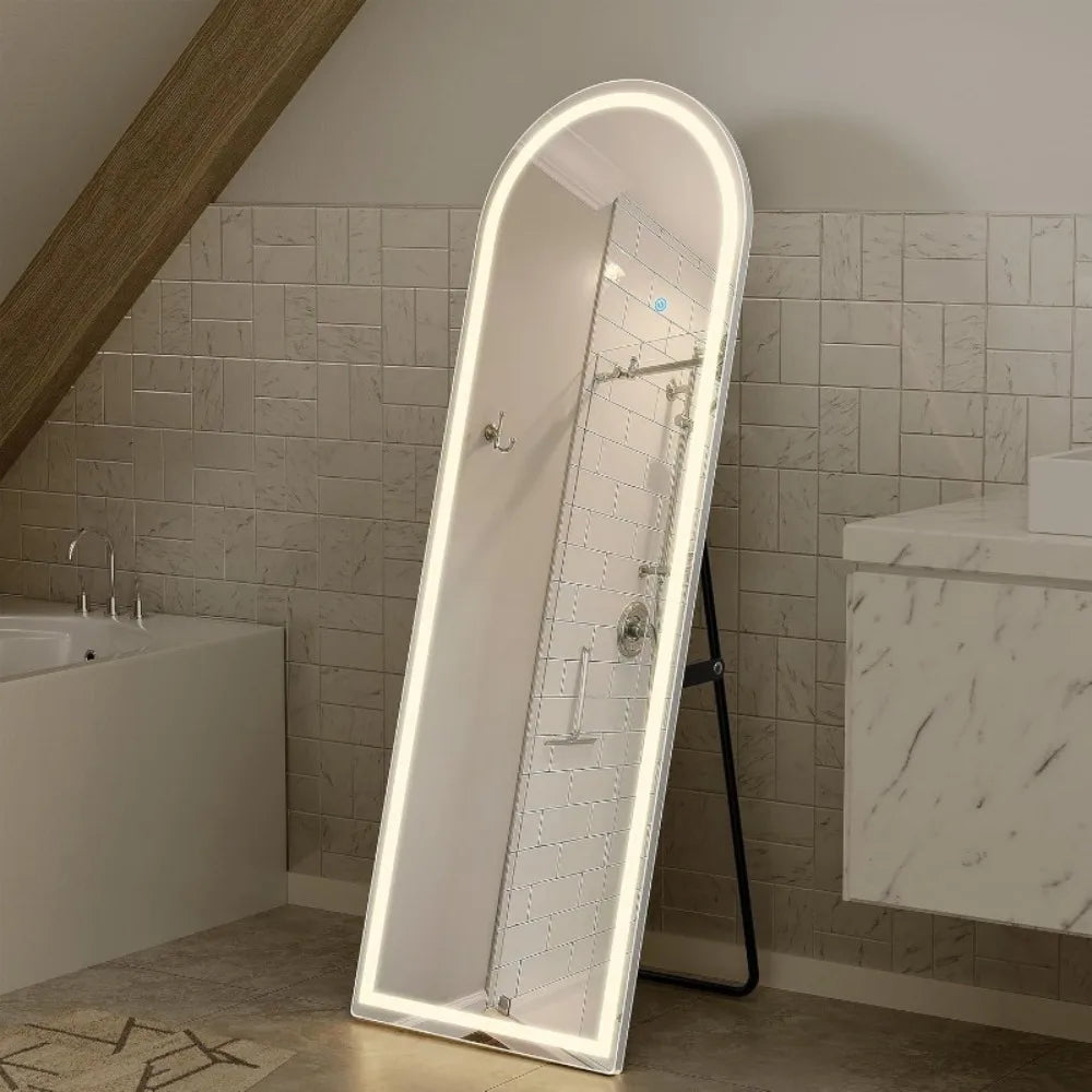 Illuminated Arched Floor Mirror With Adjustable Brightness LED