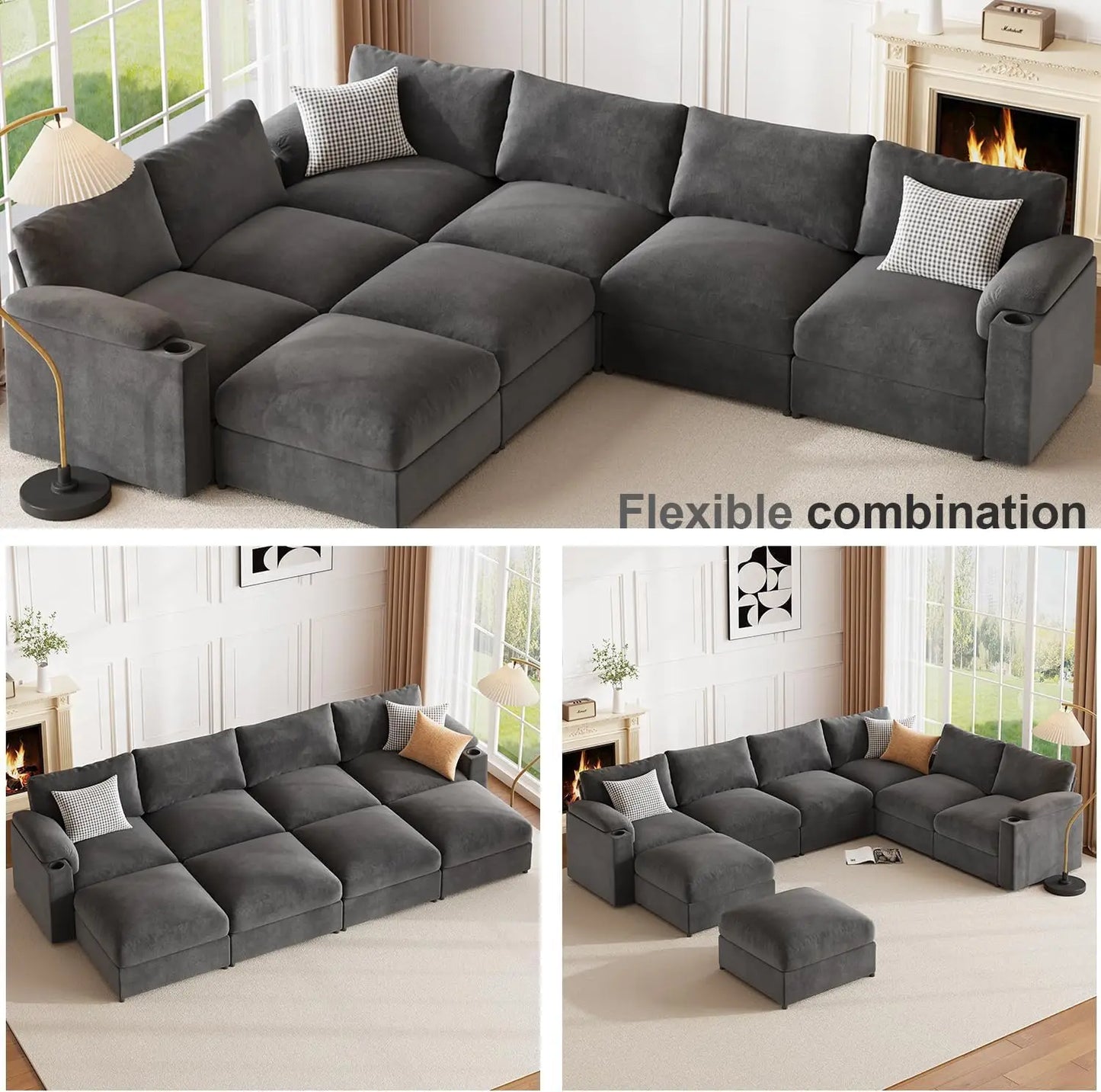 Velvet Modular Sectional Sofa U Shaped Convertible Sleeper Chaise