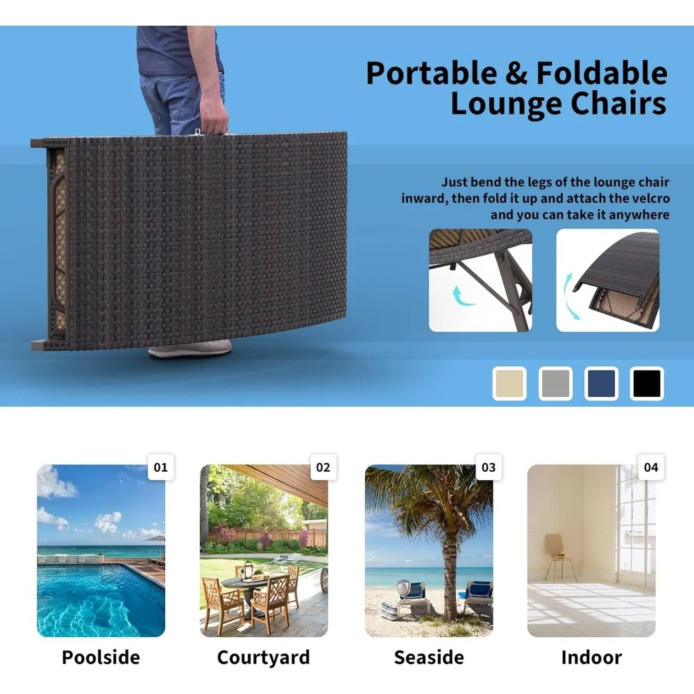 Pool Lounge Chairs Outdoor Adjustable Chaise With Sponge Cushion