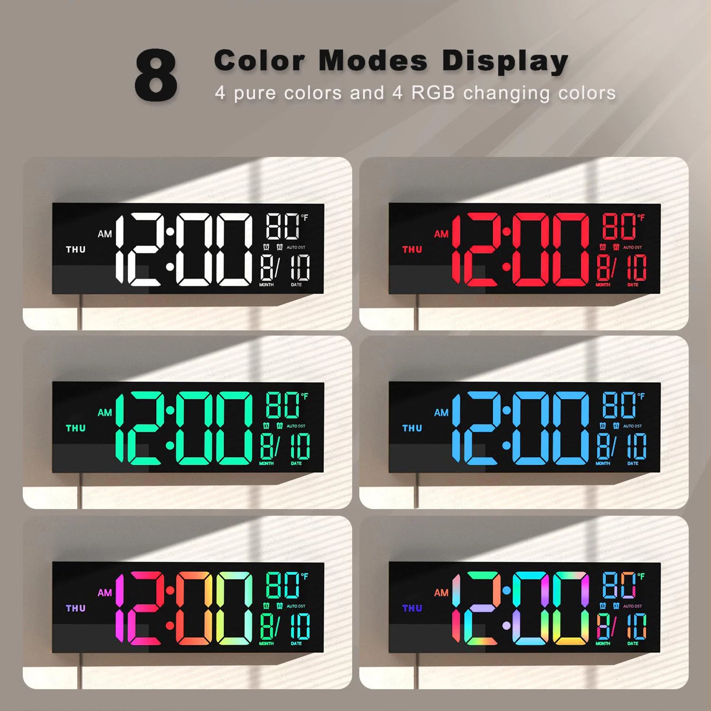 Digital Wall Clock With LED Display Alarm Remote Temperature