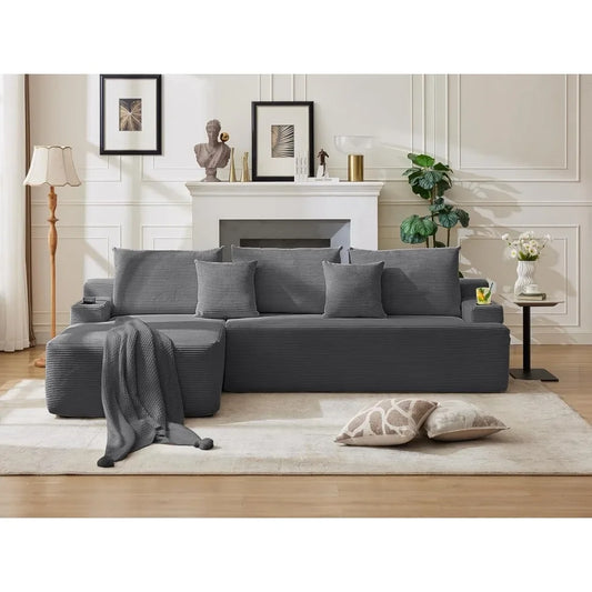 Cloud Sectional Couch Corduroy L-Shape Chaise Modular Sofa