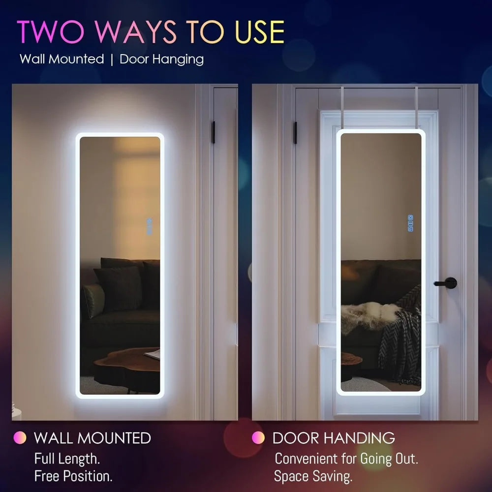 LED RGB Lighted Wall Mirror With Lights Over Door Hanging Mirror For Home
