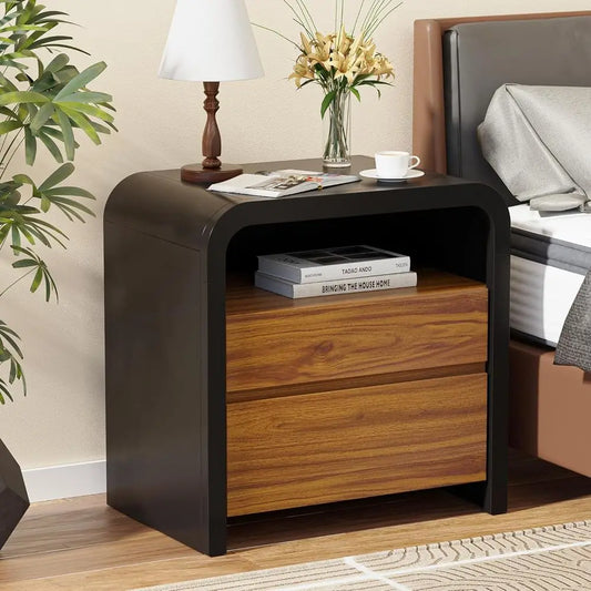 Minimalist Modern Nightstand Bedside Table With Curved Anti Collision Design