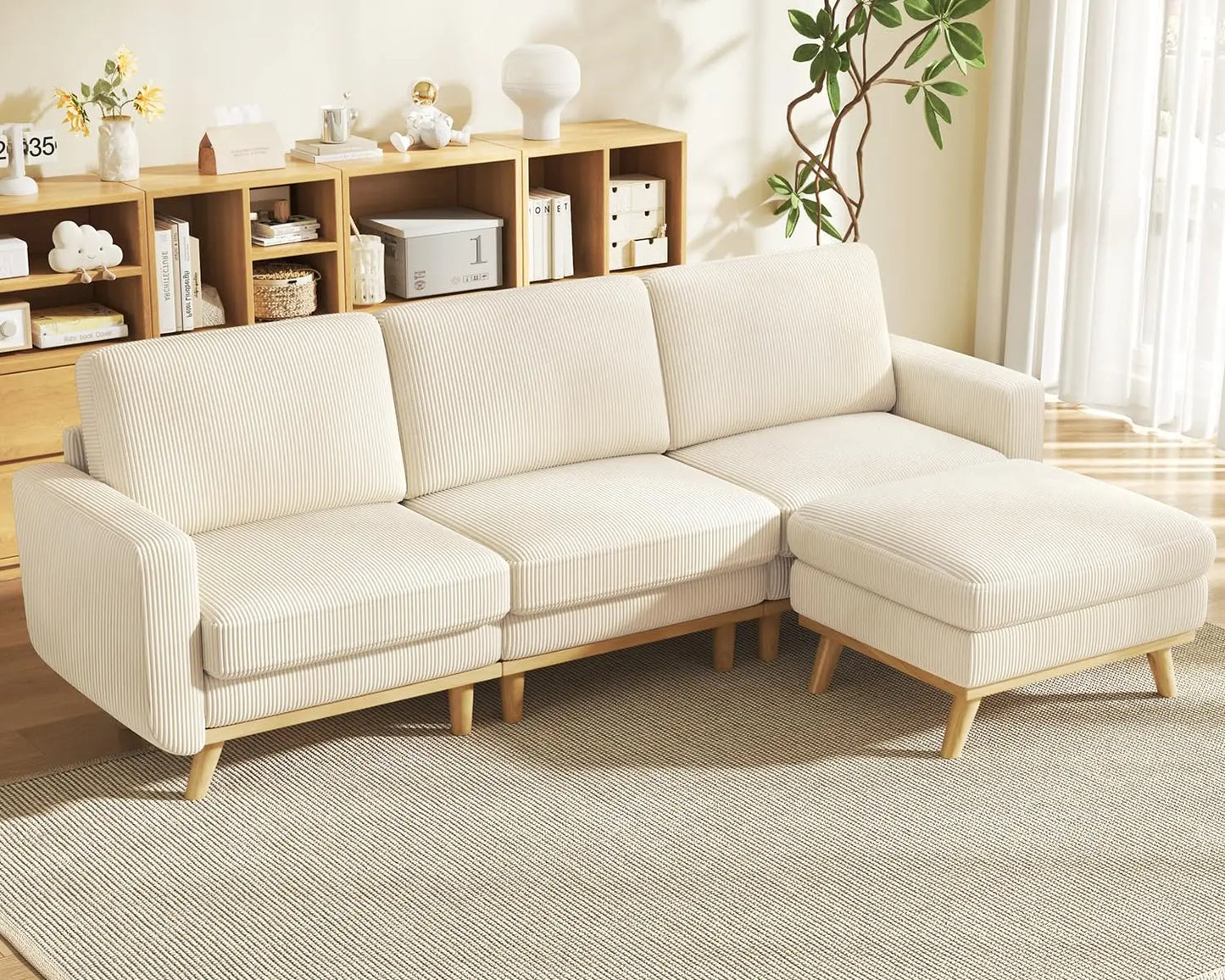 Corduroy Loveseat Sofa With Spring Cushion And Solid Wood Frame