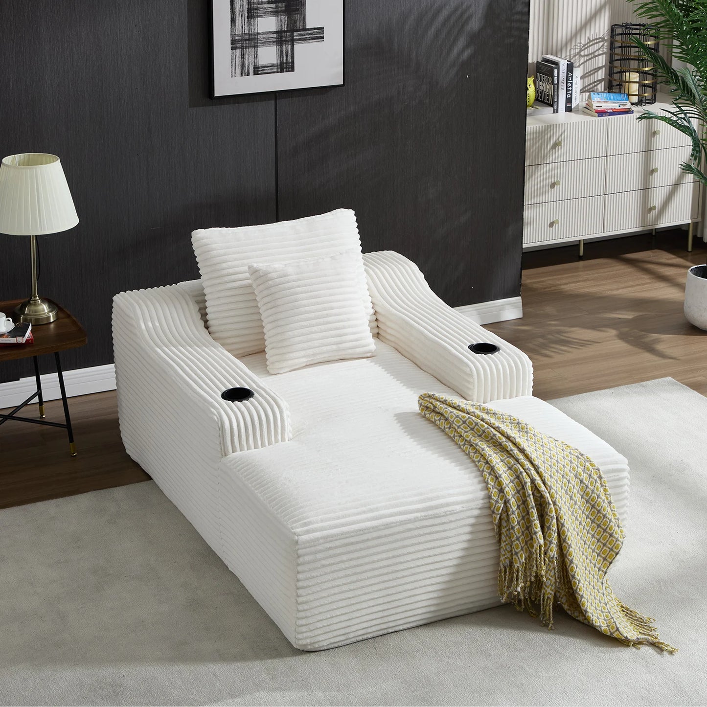 Corduroy Upholstered Chaise Lounge Chair Sofa Bed for Living Room