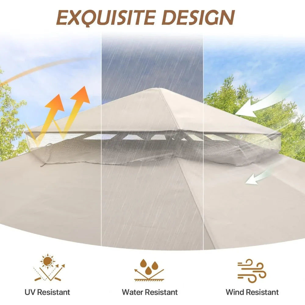 Outdoor Patio Gazebo With Netting And Corner Shelves