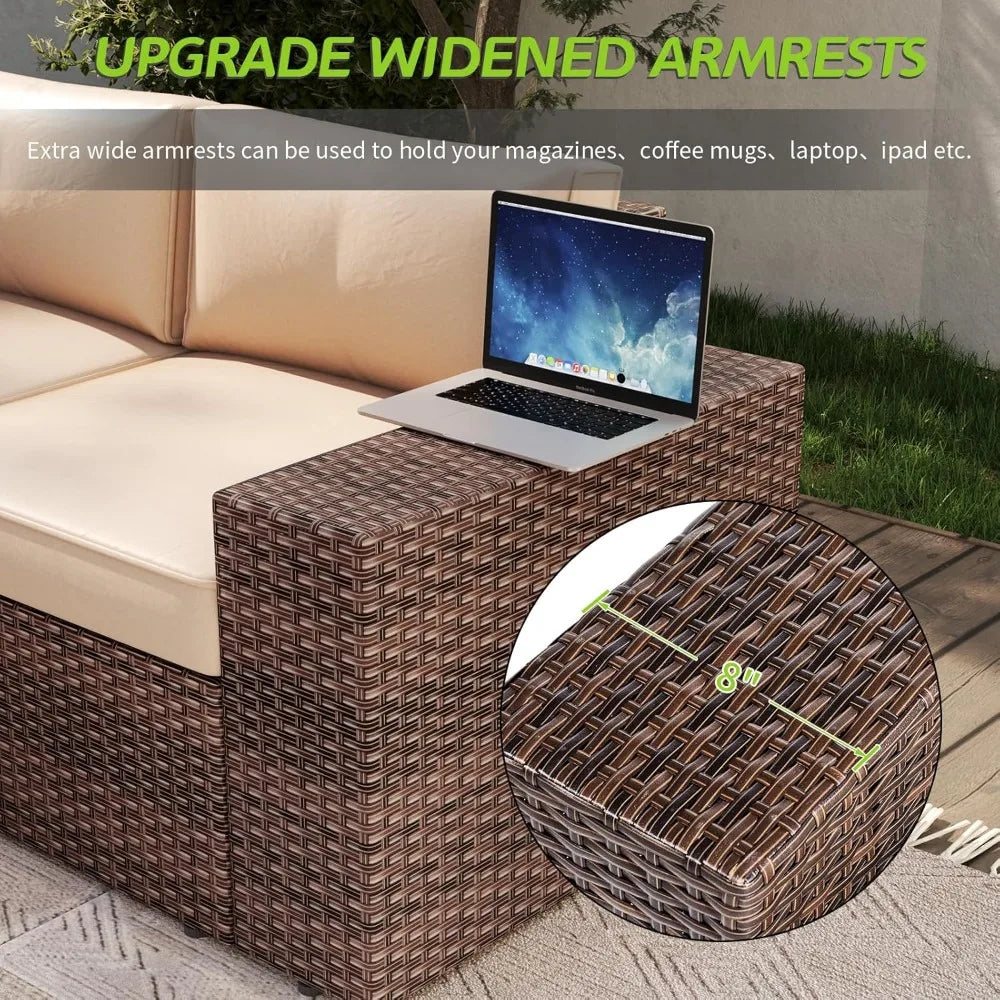 Patio Furniture Set With Fire Pit Table Outdoor Wicker Cushions